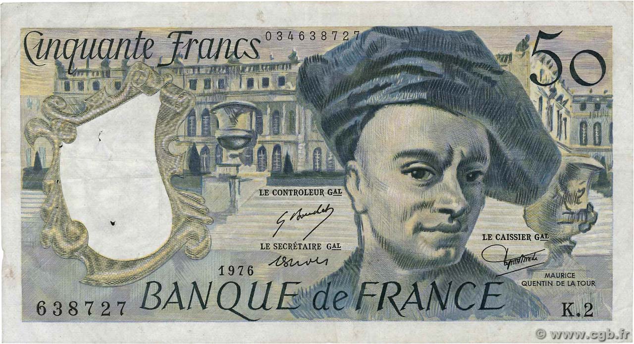 50 Francs QUENTIN DE LA TOUR FRANCIA  1976 F.67.01 q.BB