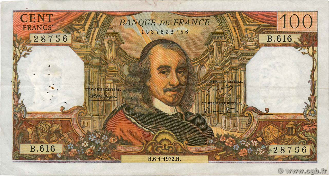 100 Francs CORNEILLE FRANCIA  1972 F.65.38 BB