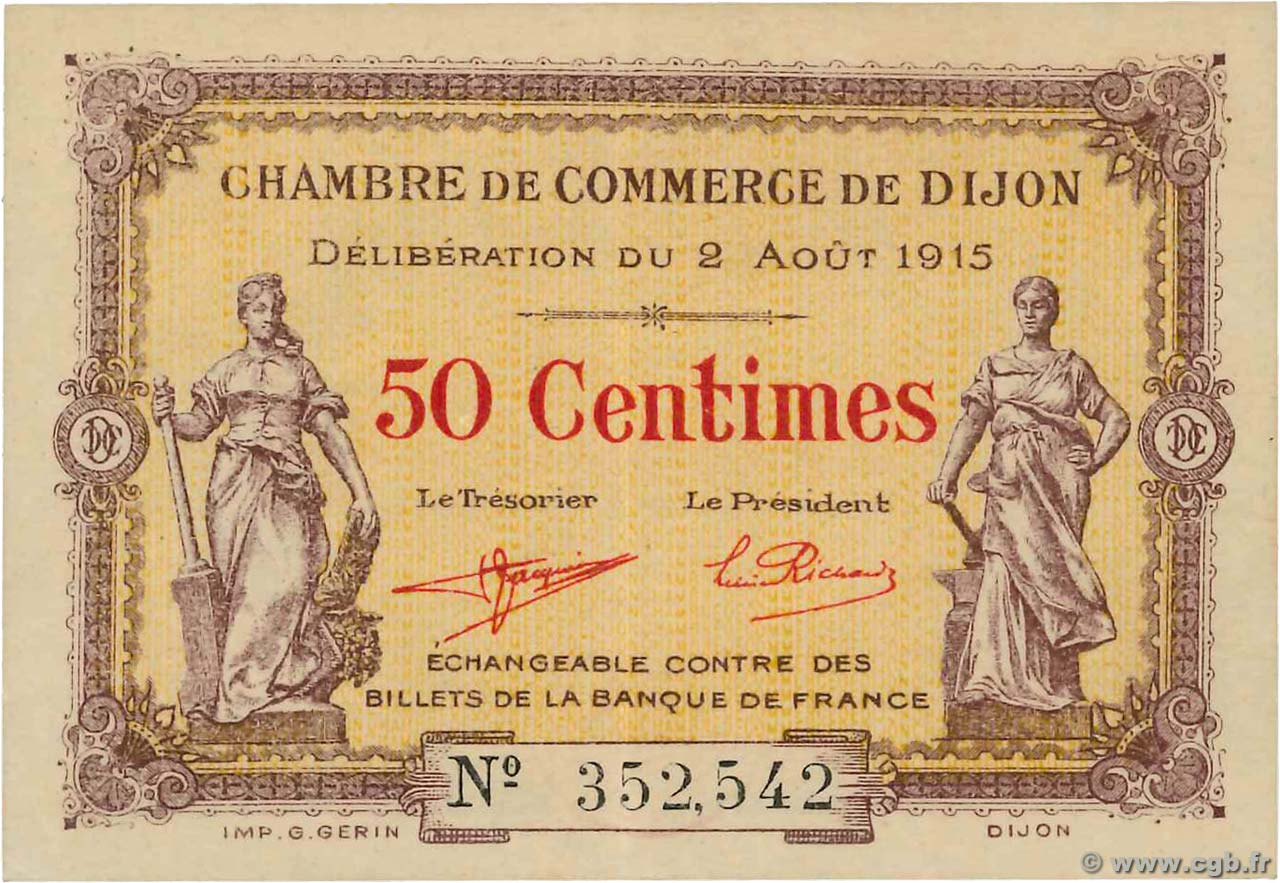 50 Centimes FRANCE regionalism and various Dijon 1915 JP.053.01 XF