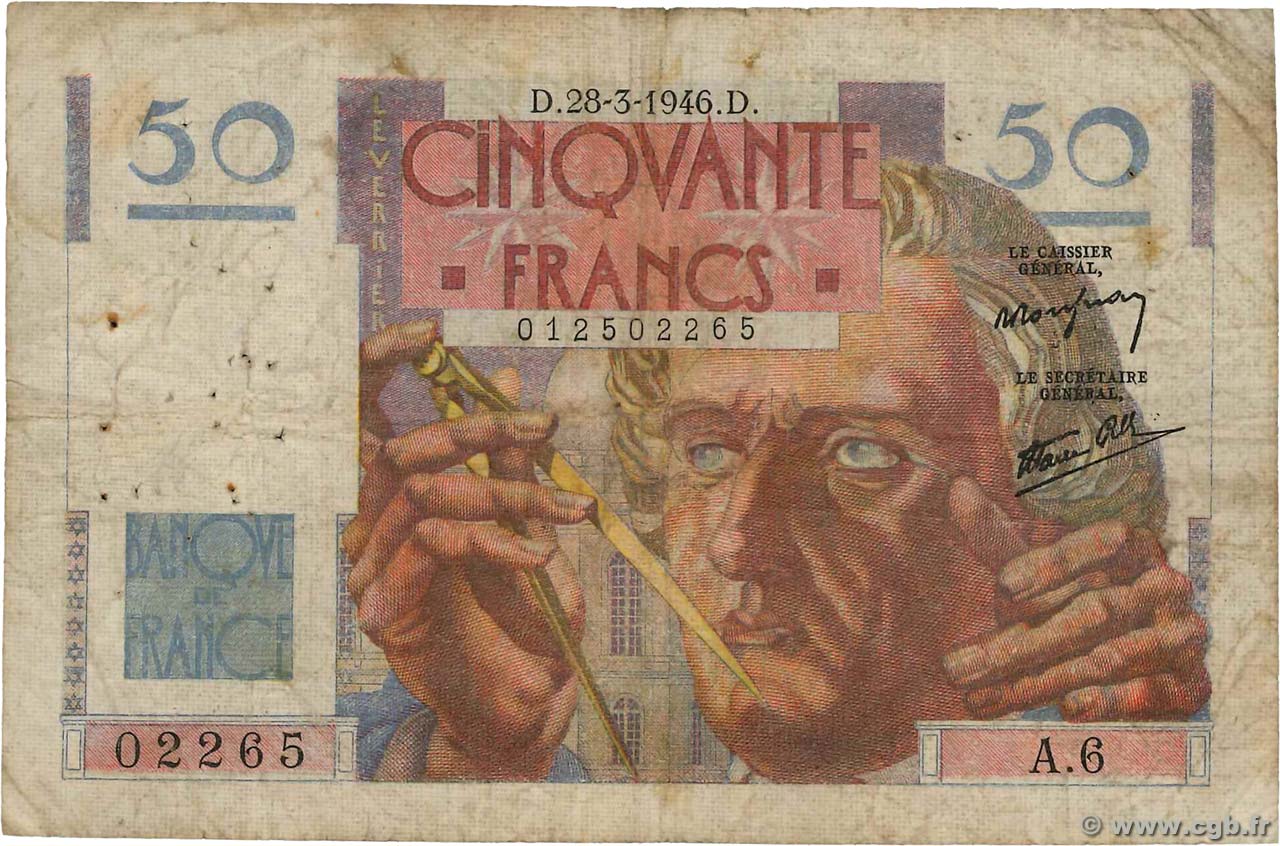 50 Francs LE VERRIER FRANCIA  1946 F.20.02 RC