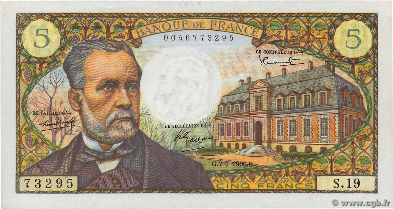 5 Francs PASTEUR FRANCIA  1966 F.61.02 EBC