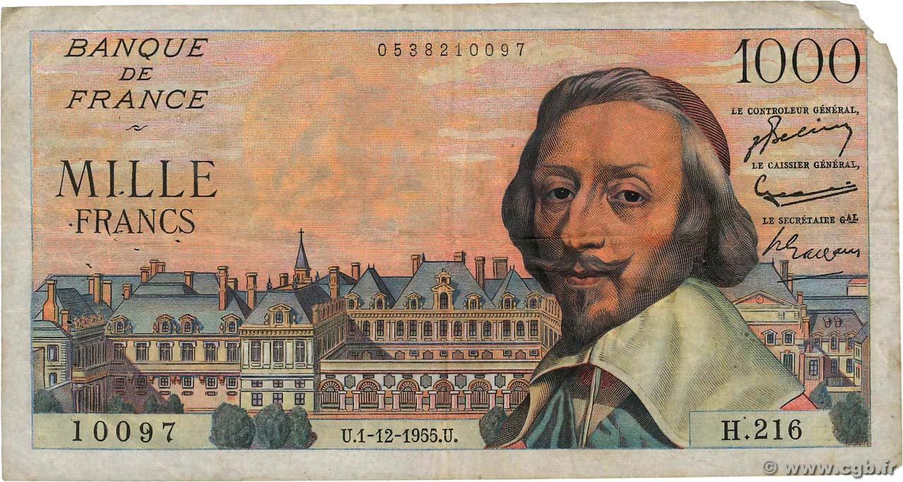 1000 Francs RICHELIEU FRANCE  1955 F.42.17 TB