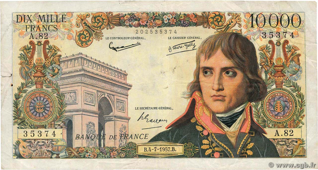 10000 Francs BONAPARTE FRANCIA  1957 F.51.09 q.BB