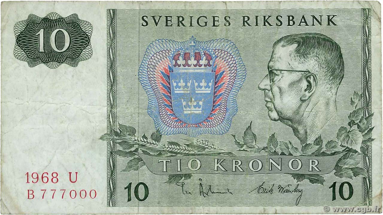 10 Kronor Numéro spécial SUÈDE  1968 P.52c F