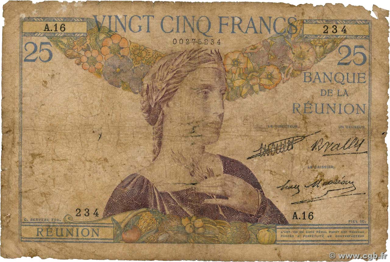25 Francs ISLA DE LA REUNIóN  1930 P.23 MC