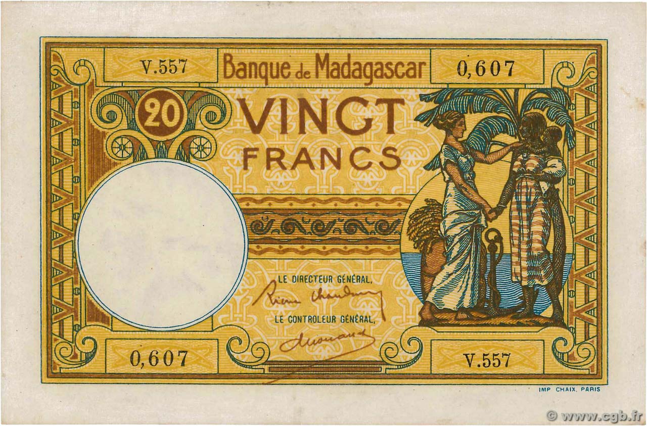 20 Francs MADAGASCAR  1937 P.037 XF+