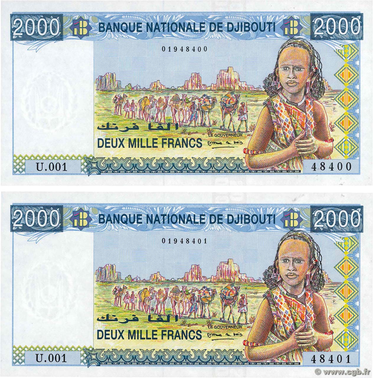 2000 Francs Consécutifs DJIBUTI  1997 P.40 FDC