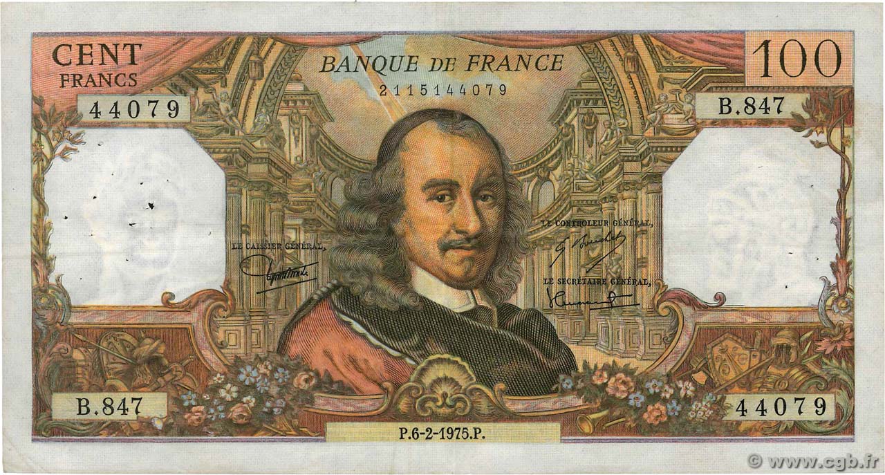 100 Francs CORNEILLE FRANCIA  1975 F.65.48 BB