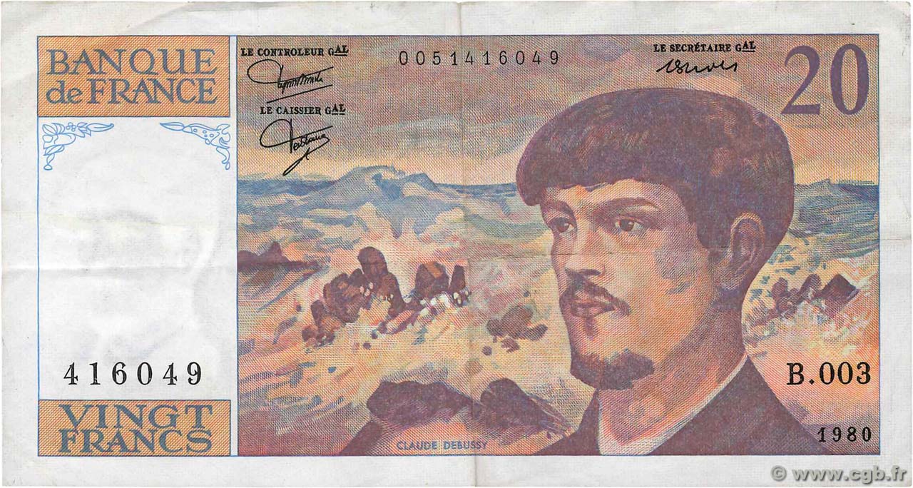 20 Francs DEBUSSY FRANCIA  1980 F.66.01 q.BB