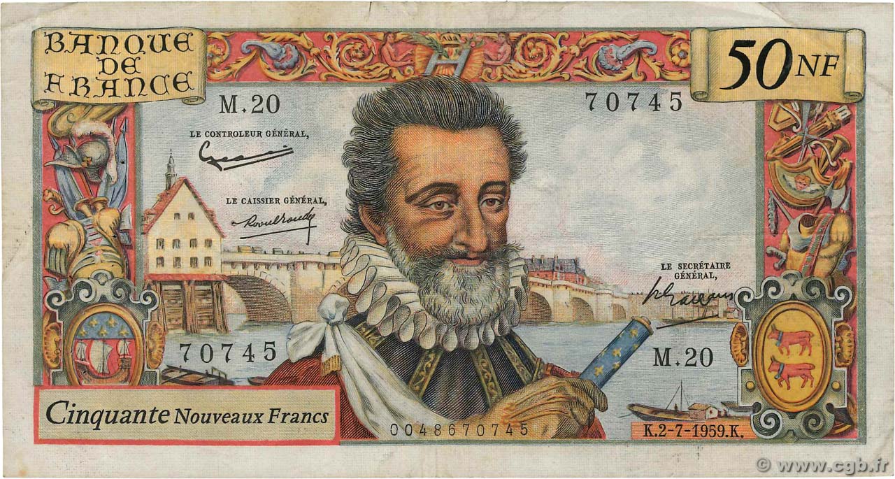 50 Nouveaux Francs HENRI IV FRANCIA  1959 F.58.02 MB