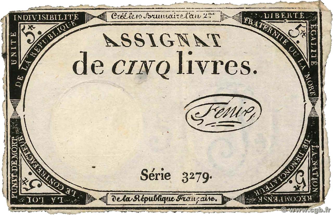 5 Livres FRANCE  1793 Ass.46a TB+
