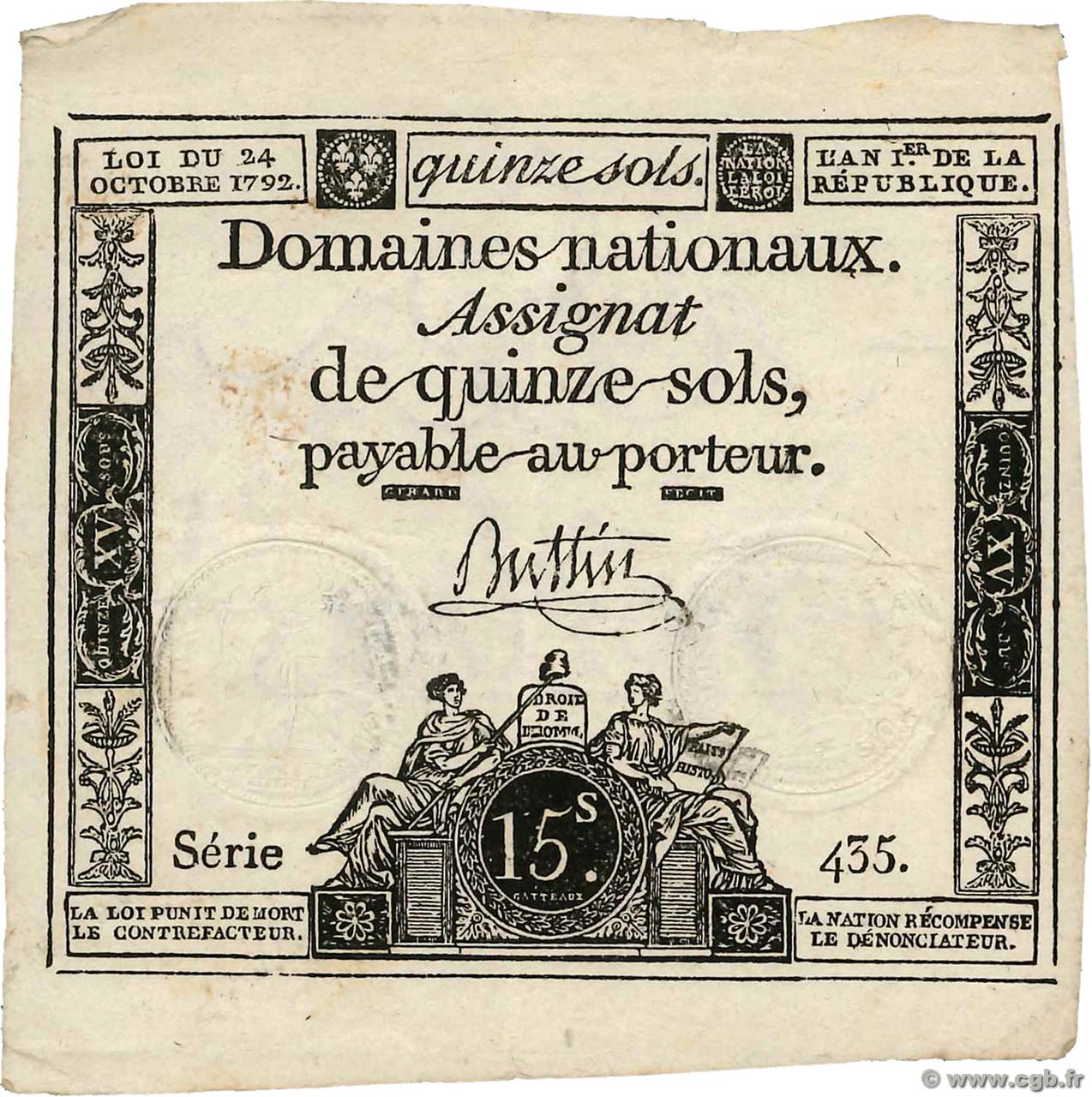 15 Sols FRANCE  1792 Ass.35a TTB+