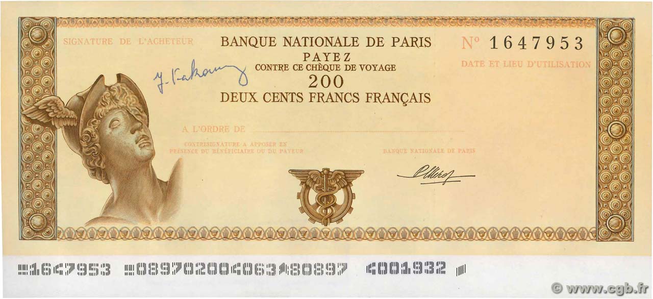 200 Francs AFRIQUE OCCIDENTALE FRANÇAISE (1895-1958) Abidjan 1975 DOC.Chèque SPL