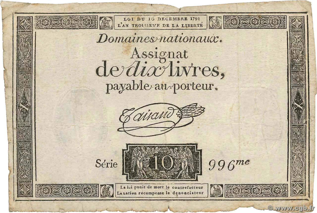 10 Livres FRANCE  1791 Ass.21a VG