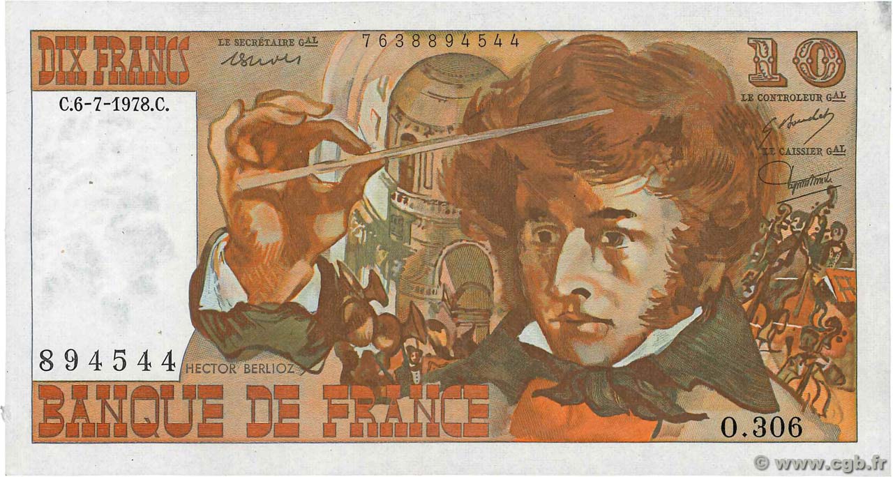 10 Francs BERLIOZ FRANCE  1978 F.63.25 XF+