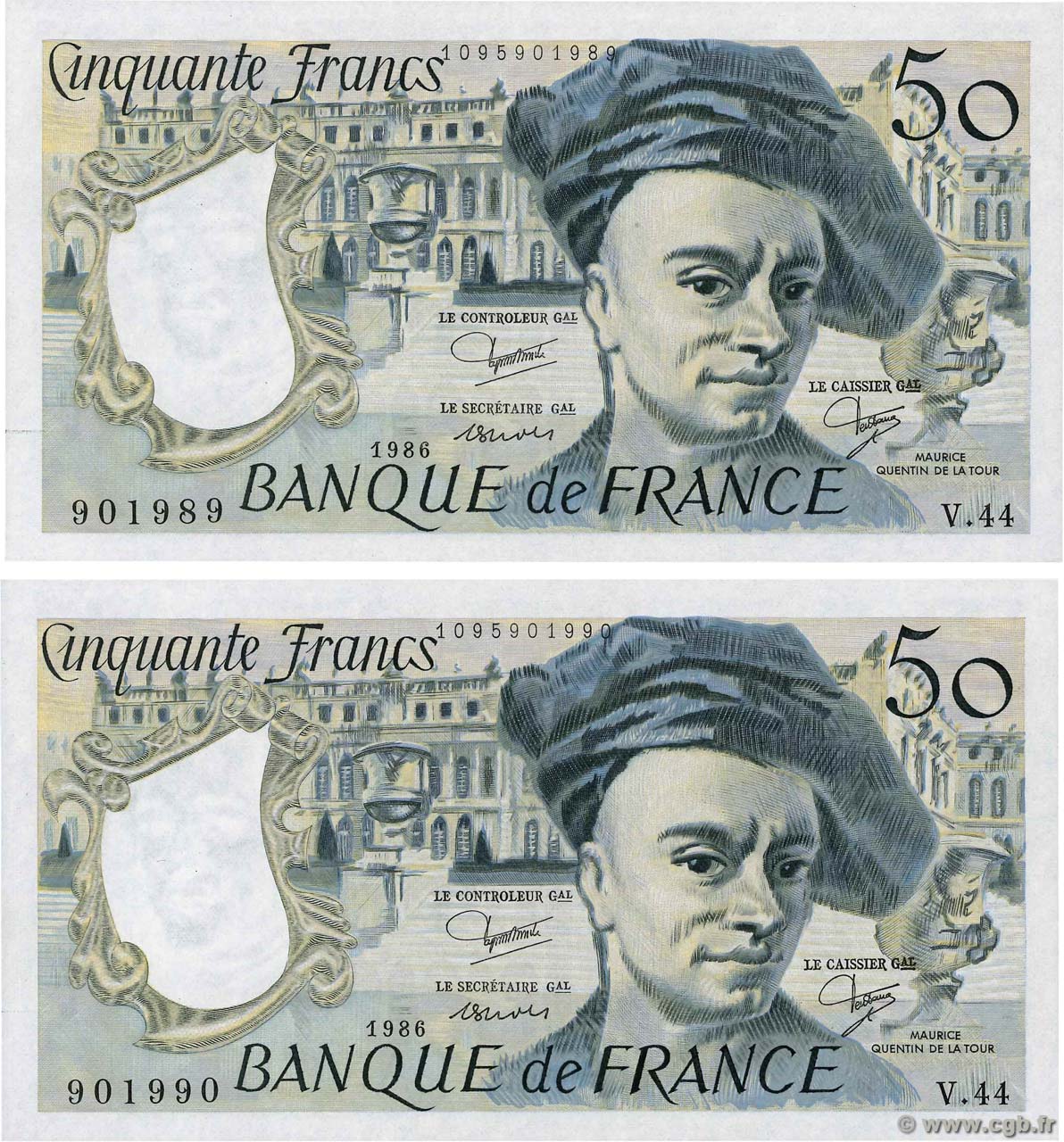 50 Francs QUENTIN DE LA TOUR Consécutifs FRANCIA  1986 F.67.12 q.FDC