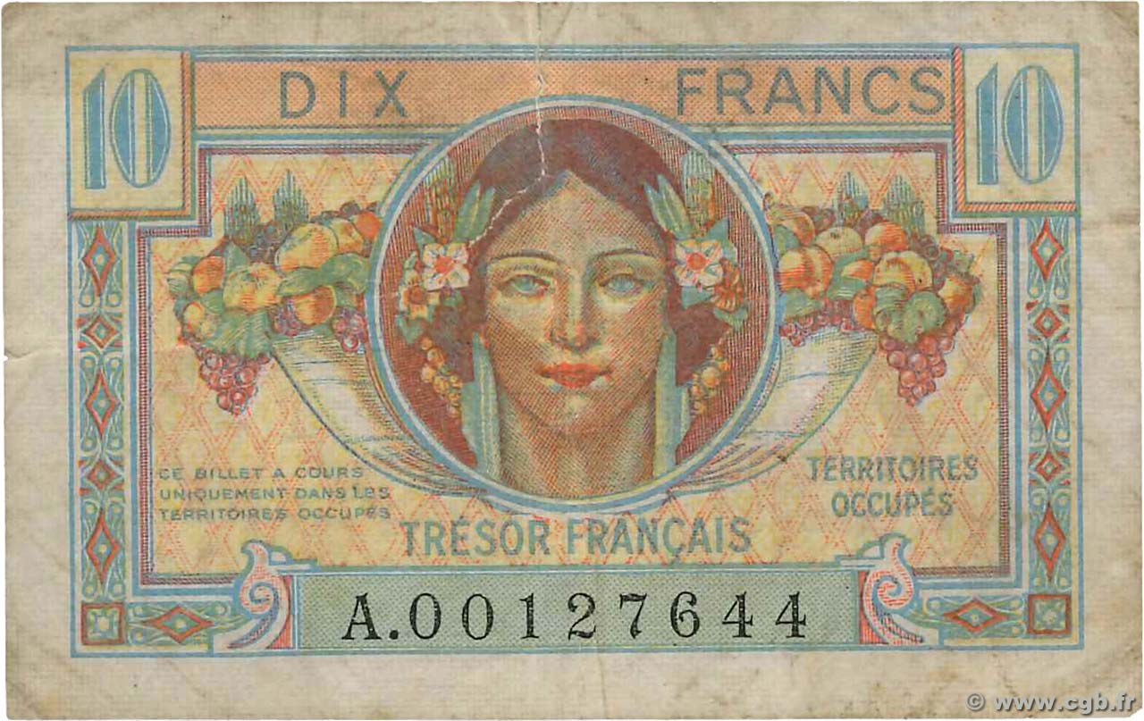 10 Francs TRÉSOR FRANÇAIS FRANCIA  1947 VF.30.01 BC