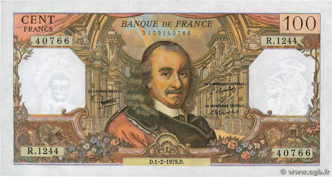 100 Francs CORNEILLE FRANCE  1979 F.65.65 AU+