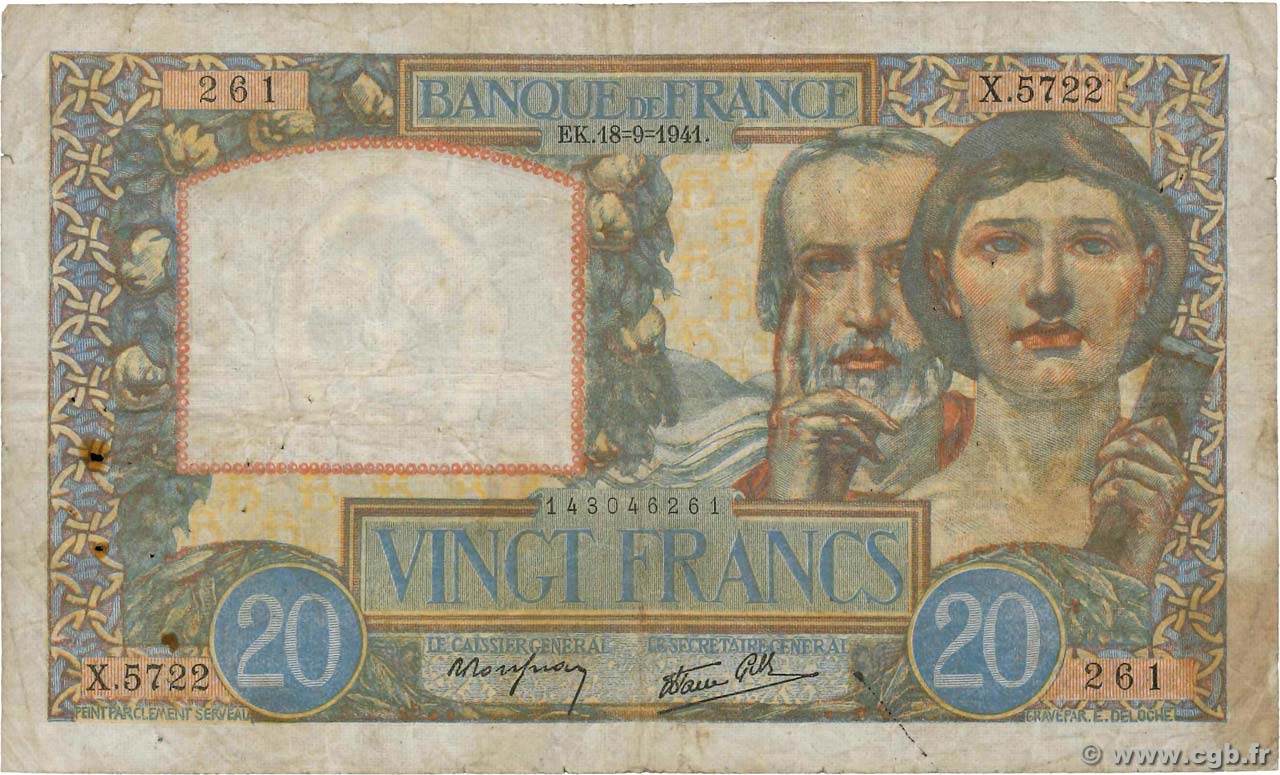 20 Francs TRAVAIL ET SCIENCE FRANCE  1941 F.12.18 F