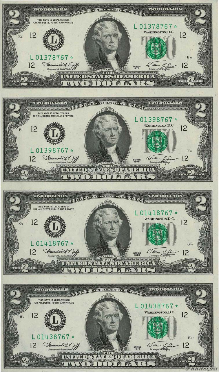 2 Dollars Planche UNITED STATES OF AMERICA San Francisco 1976 P.461 UNC