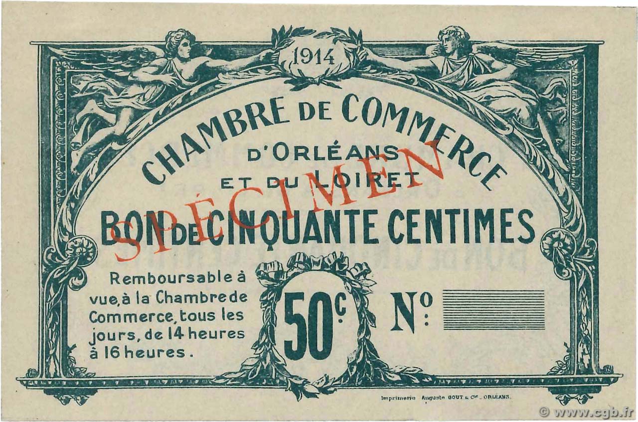50 Centimes Spécimen FRANCE Regionalismus und verschiedenen Orléans 1914 JP.095.01 VZ