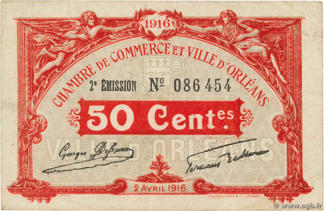 50 Centimes FRANCE regionalism and miscellaneous Orléans 1916 JP.095.08 VF