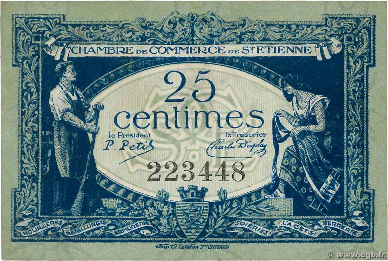 25 Centimes FRANCE regionalismo y varios Saint-Étienne 1921 JP.114.05 MBC