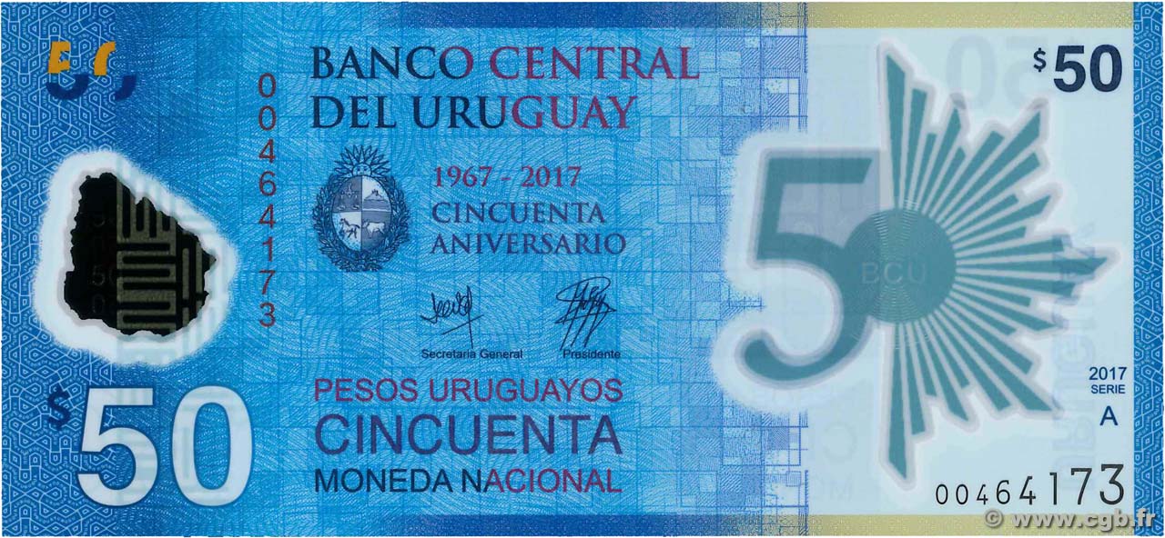 50 Pesos Commémoratif URUGUAY  2017 P.100 ST