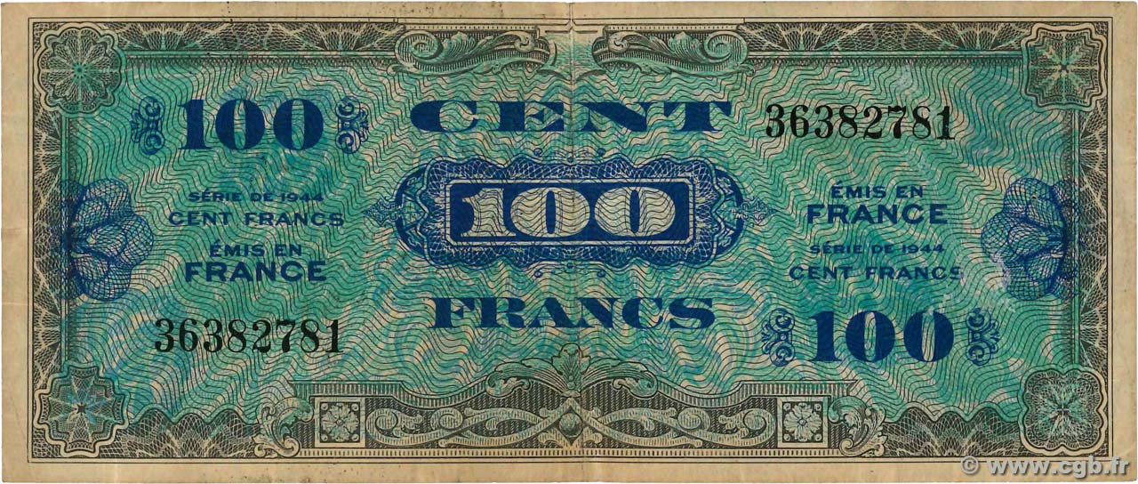 100 Francs DRAPEAU FRANCE  1944 VF.20.01 TB