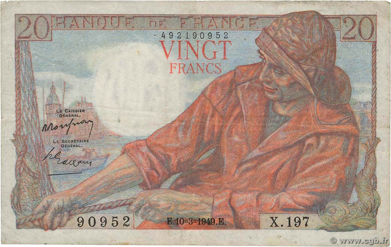 20 Francs PÊCHEUR FRANCIA  1949 F.13.14 BC
