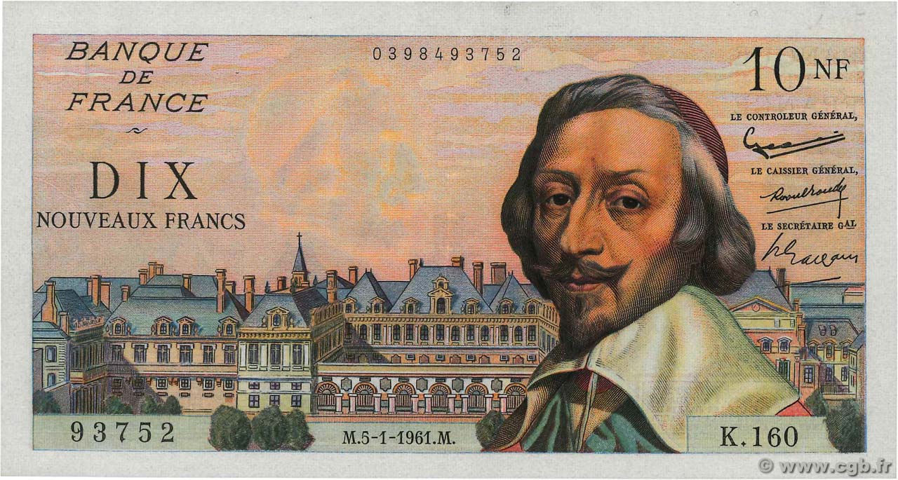 10 Nouveaux Francs RICHELIEU FRANCE  1961 F.57.13 TTB+