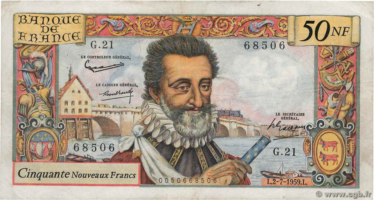 50 Nouveaux Francs HENRI IV FRANCE  1959 F.58.02 TB+