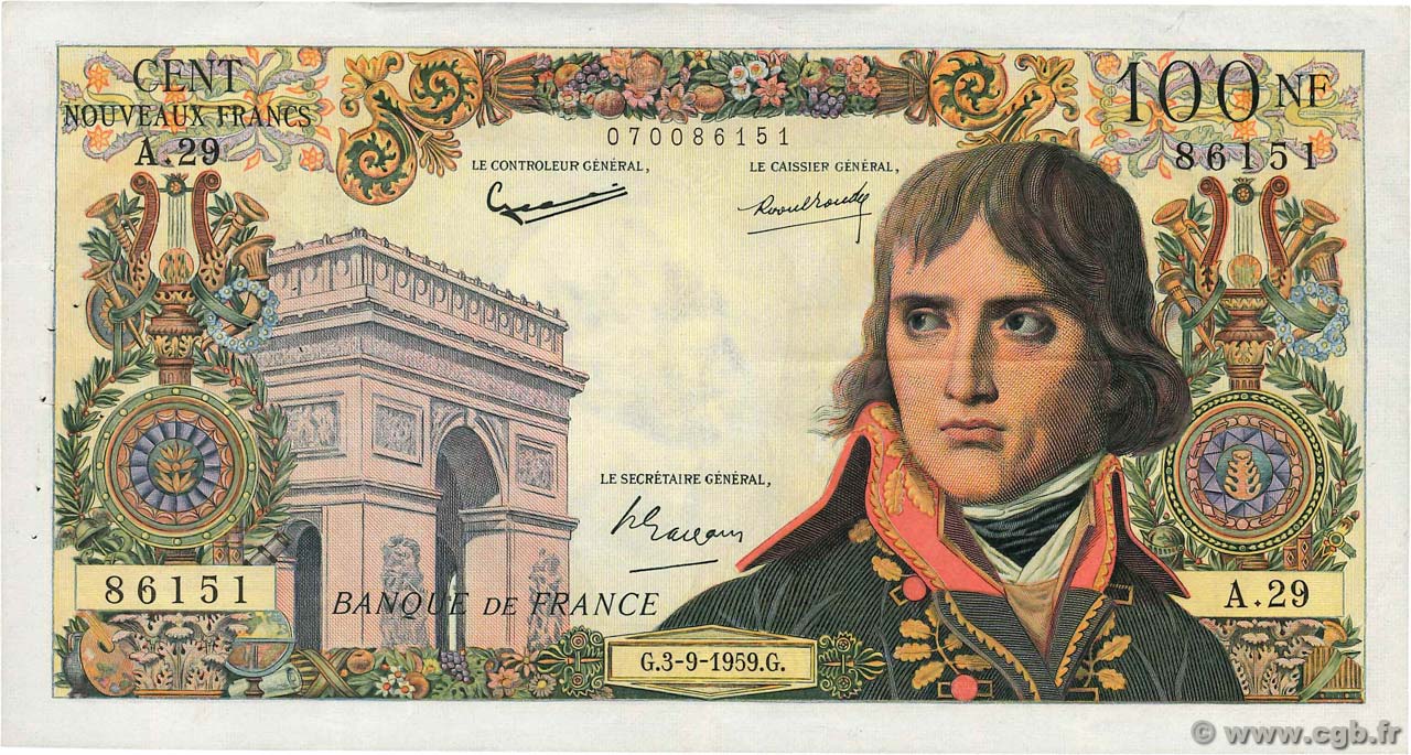 100 Nouveaux Francs BONAPARTE FRANCE  1959 F.59.03 VF+