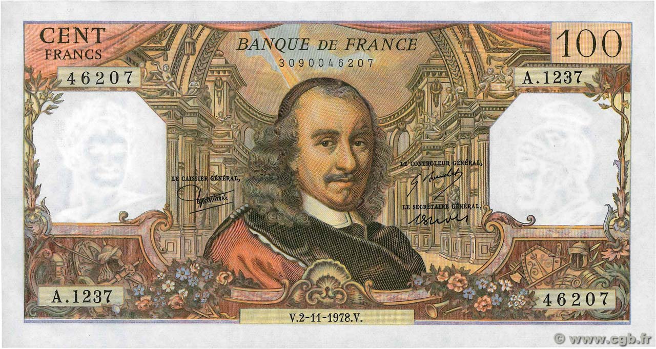 100 Francs CORNEILLE FRANCIA  1978 F.65.64 AU+
