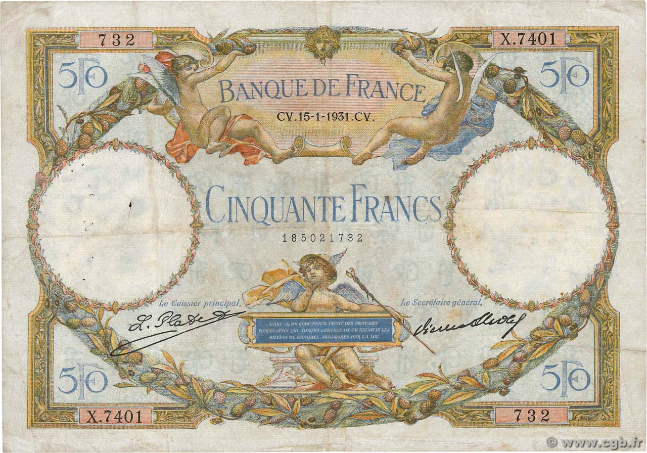 50 Francs LUC OLIVIER MERSON type modifié FRANCIA  1931 F.16.02 BC