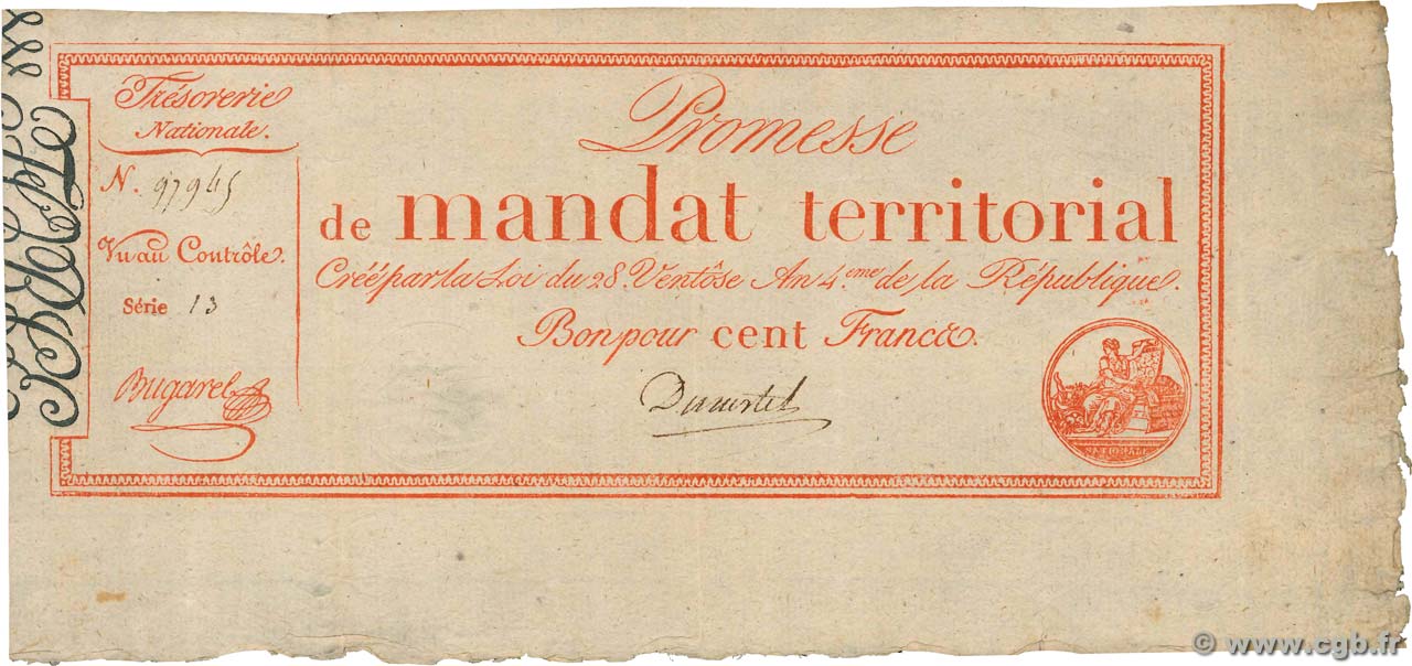 100 Francs avec série FRANCIA  1796 Ass.60b BB