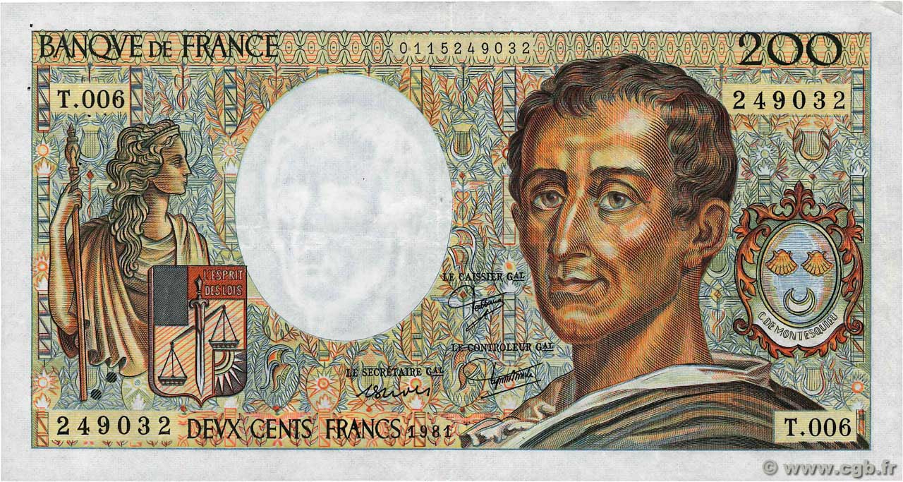 200 Francs MONTESQUIEU FRANKREICH  1981 F.70.01 SS