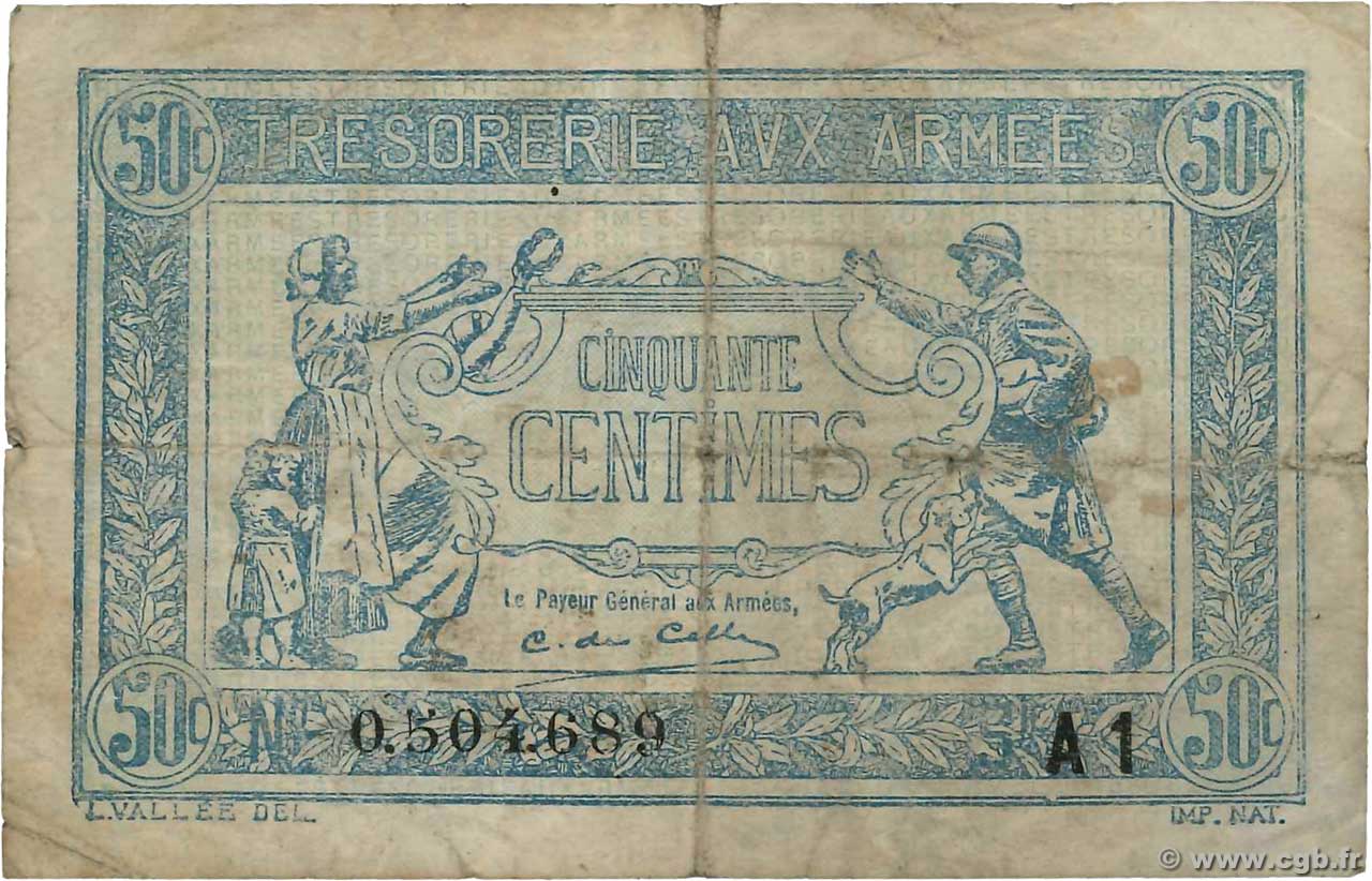 50 Centimes TRÉSORERIE AUX ARMÉES 1919 FRANCIA  1919 VF.02.10 MB
