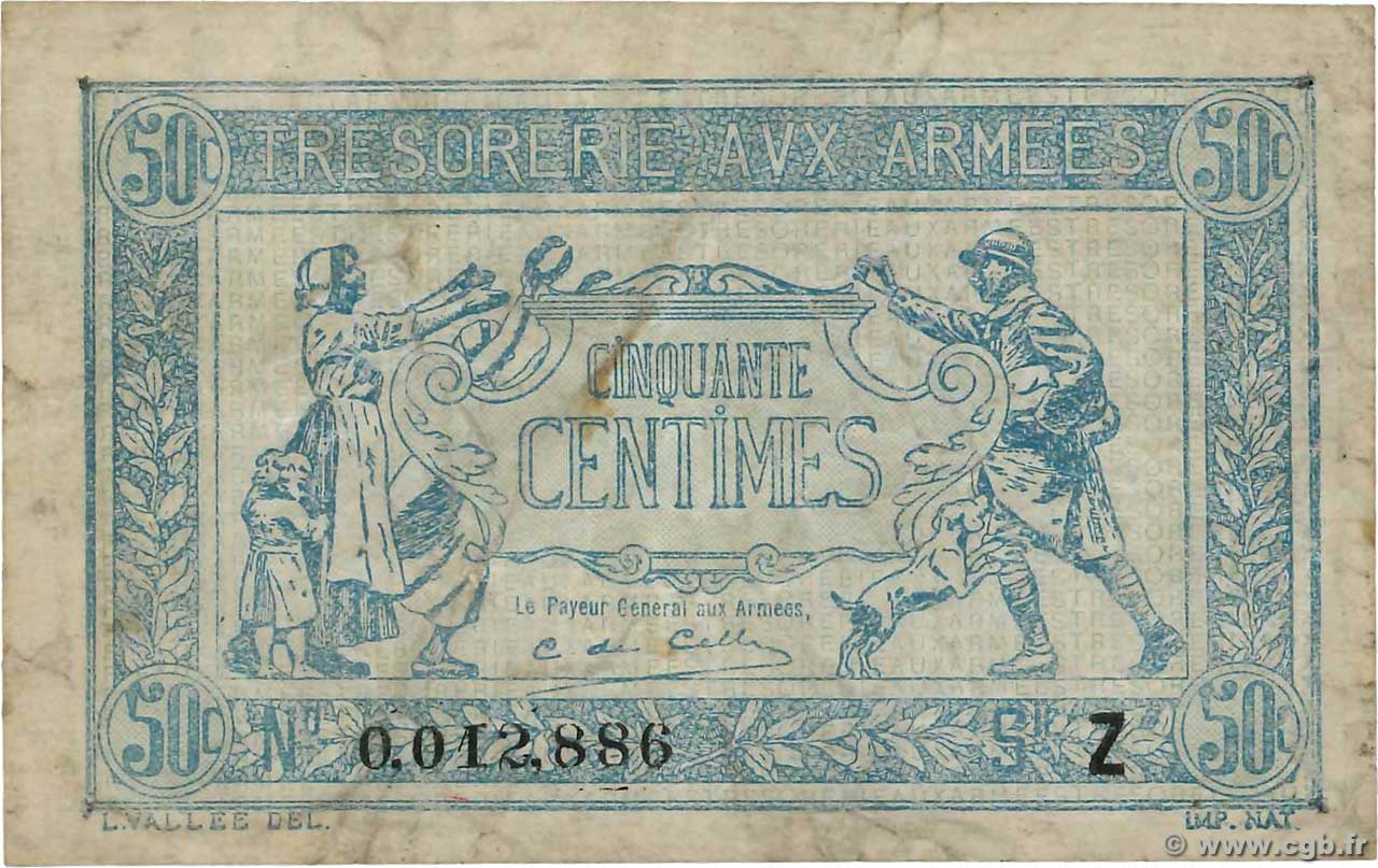 50 Centimes TRÉSORERIE AUX ARMÉES 1919 FRANCIA  1919 VF.02.09 MB