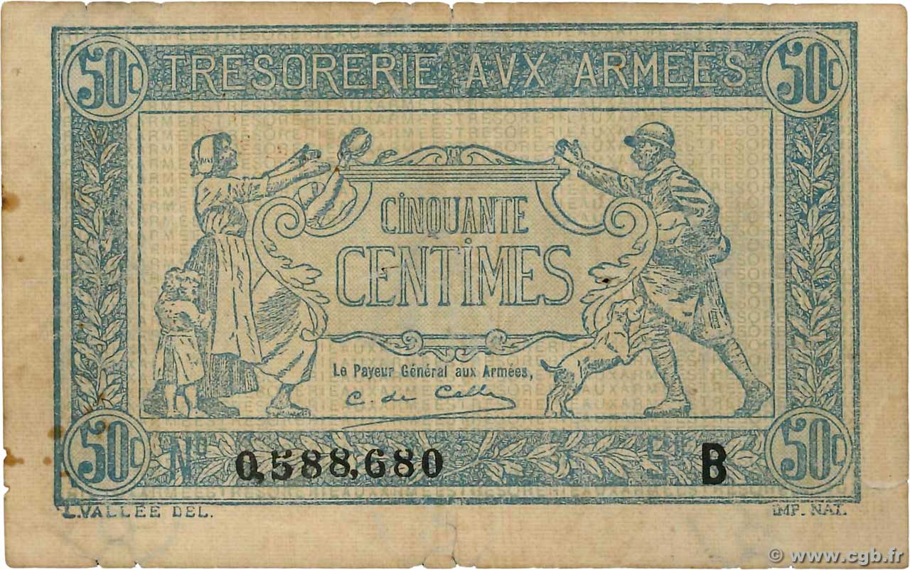 50 Centimes TRÉSORERIE AUX ARMÉES 1917 FRANKREICH  1917 VF.01.02 fS