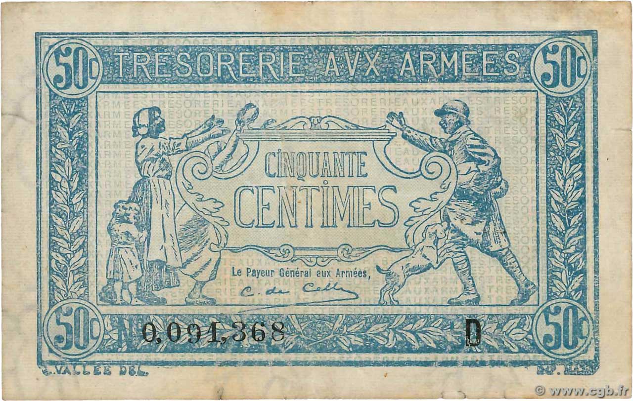 50 Centimes TRÉSORERIE AUX ARMÉES 1917 FRANCIA  1917 VF.01.04 q.BB