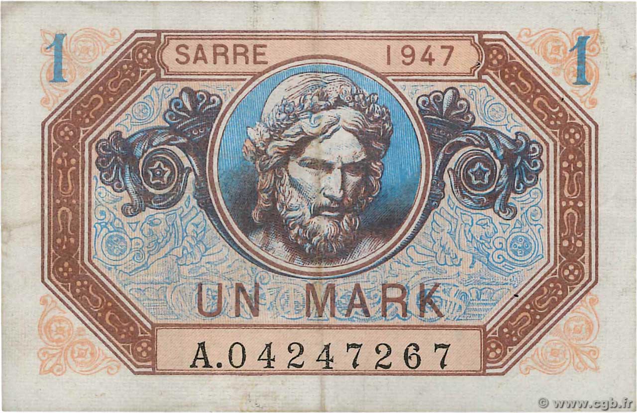 1 Mark SARRE FRANKREICH  1947 VF.44.01 fSS