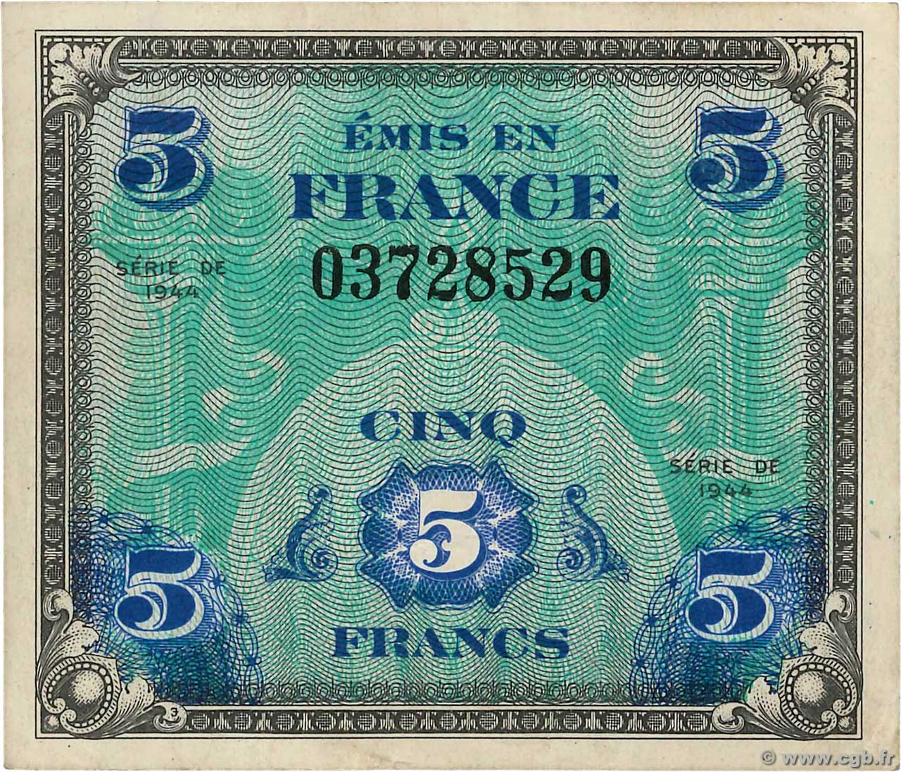 5 Francs DRAPEAU FRANCIA  1944 VF.17.01 MBC