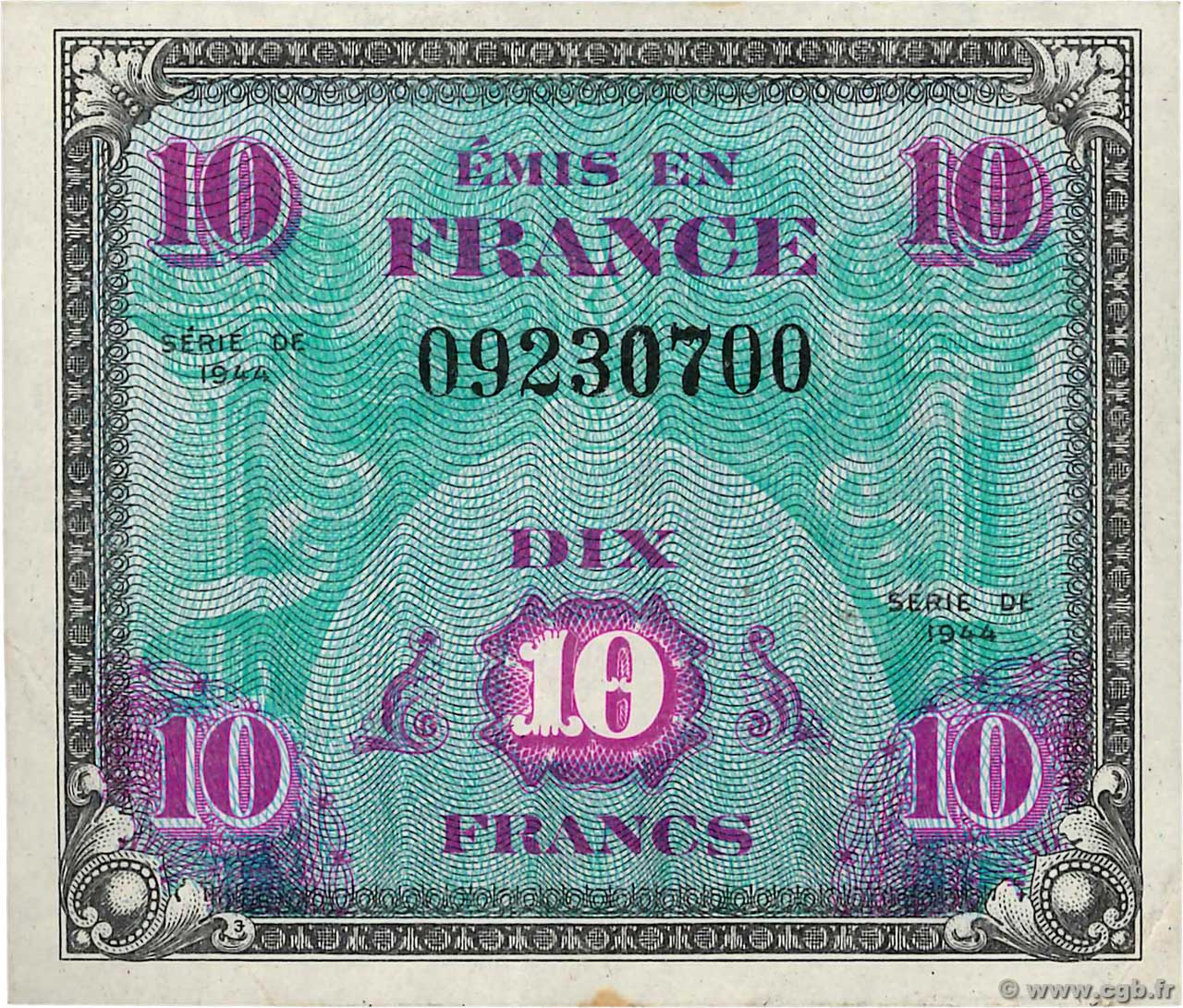 10 Francs DRAPEAU FRANCIA  1944 VF.18.01 MBC