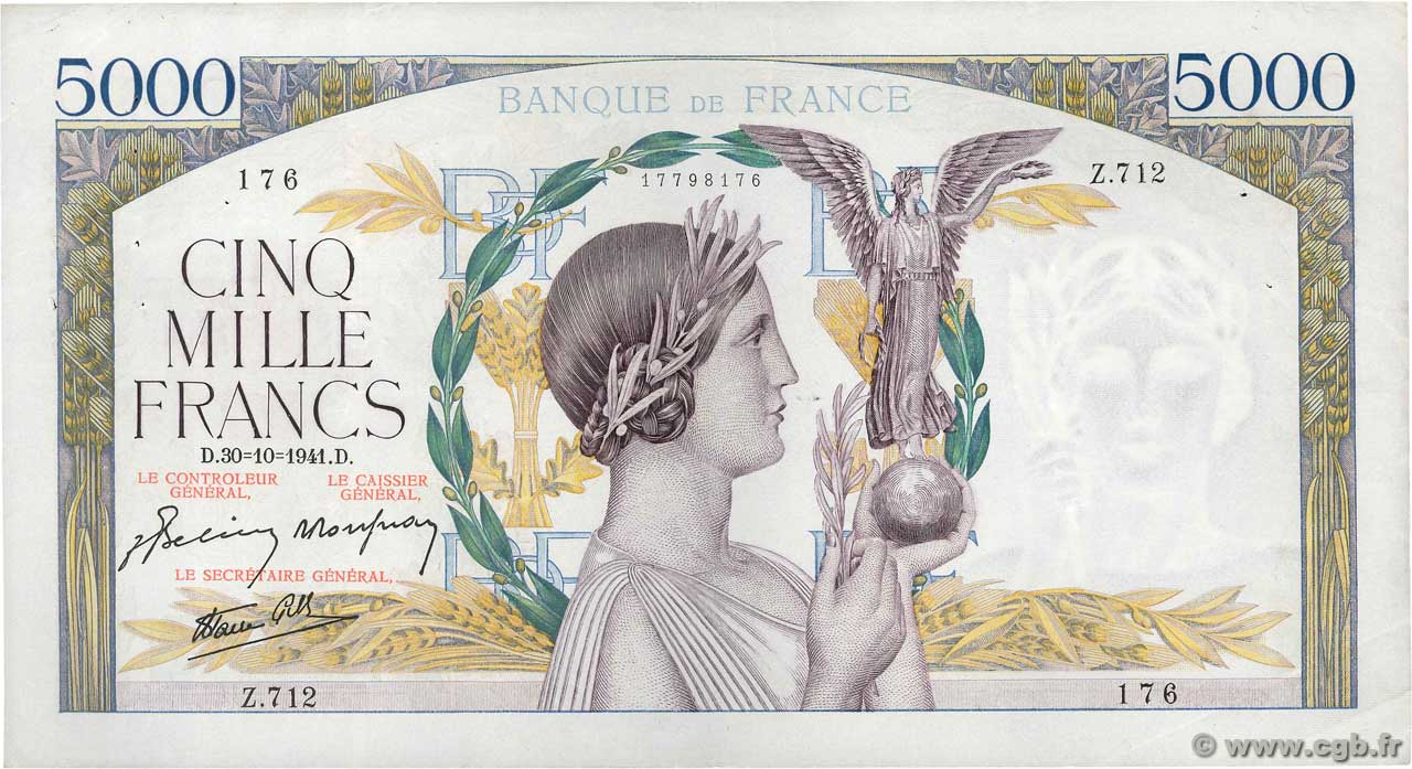 5000 Francs VICTOIRE Impression à plat FRANCIA  1941 F.46.28 BB