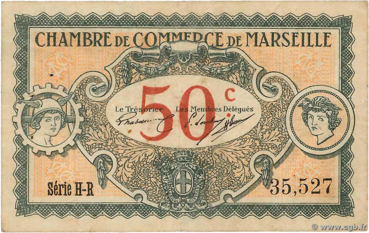 50 Centimes FRANCE Regionalismus und verschiedenen Marseille 1917 JP.079.67 fSS