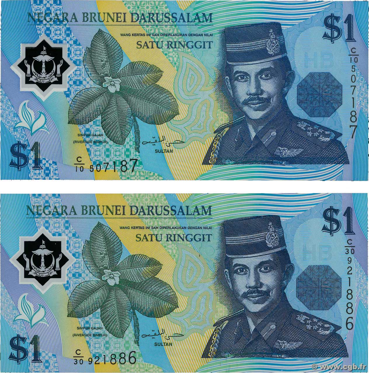 1 Ringgit 1 Dollar Brunei 1996 P 22a Et P 22b B91 4741 Banknotes