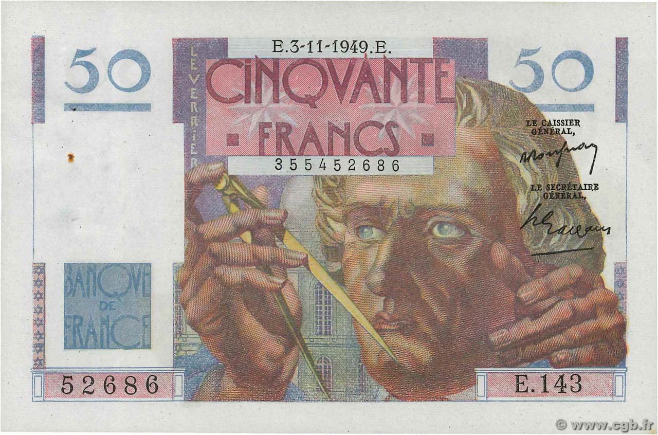 50 Francs LE VERRIER FRANCIA  1949 F.20.13 EBC+