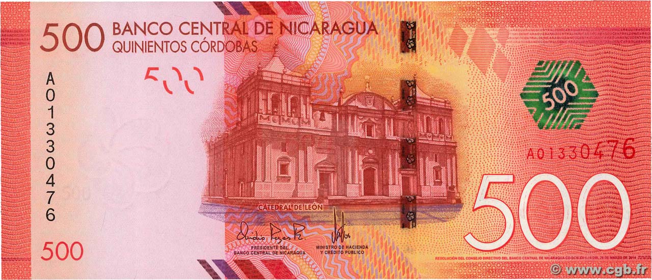 500 Cordobas NICARAGUA  2014 P.214a NEUF