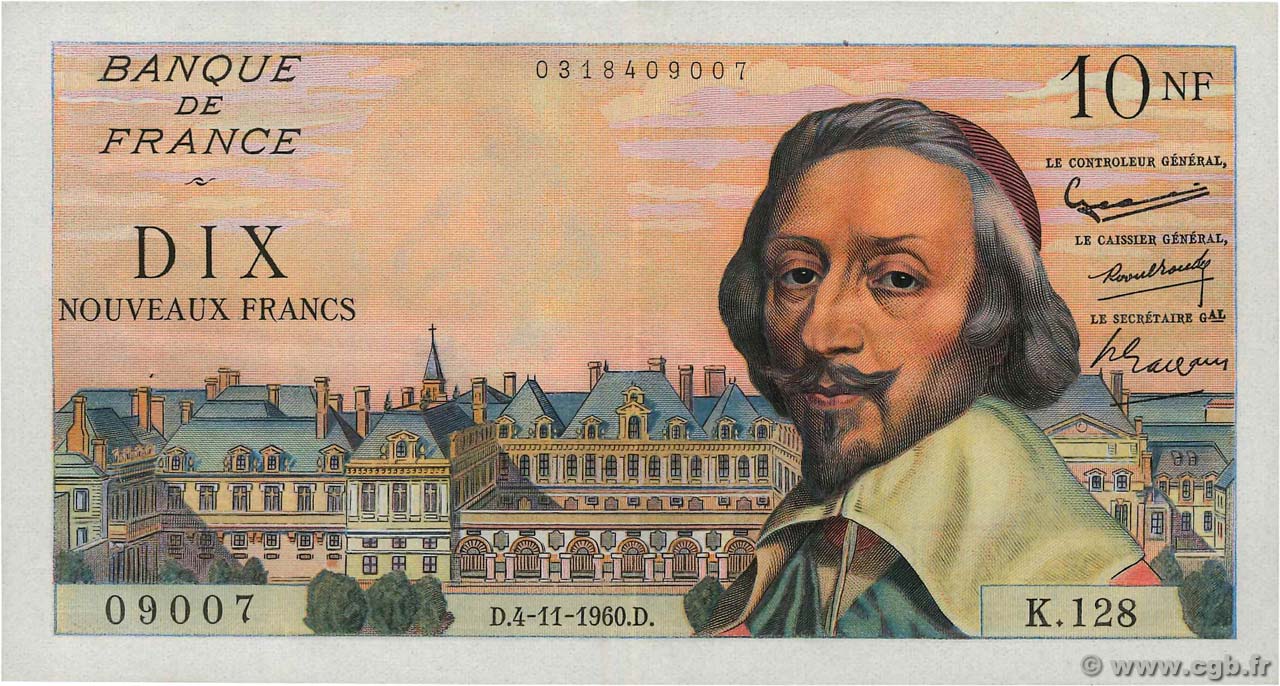 10 Nouveaux Francs RICHELIEU FRANKREICH  1960 F.57.11 VZ